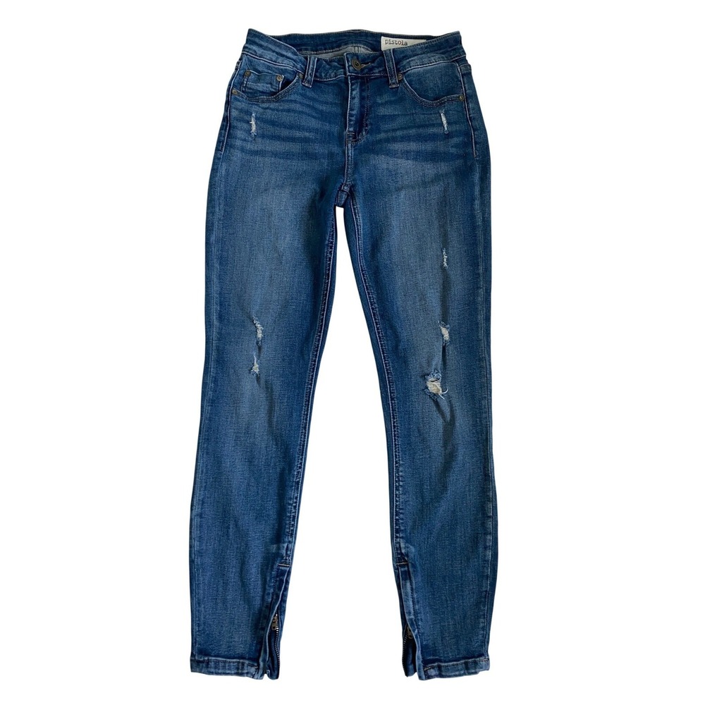 Pistola Womens Distressed Ankle Zip Skinny Jeans Blue Medium Wash P6855N Size 27